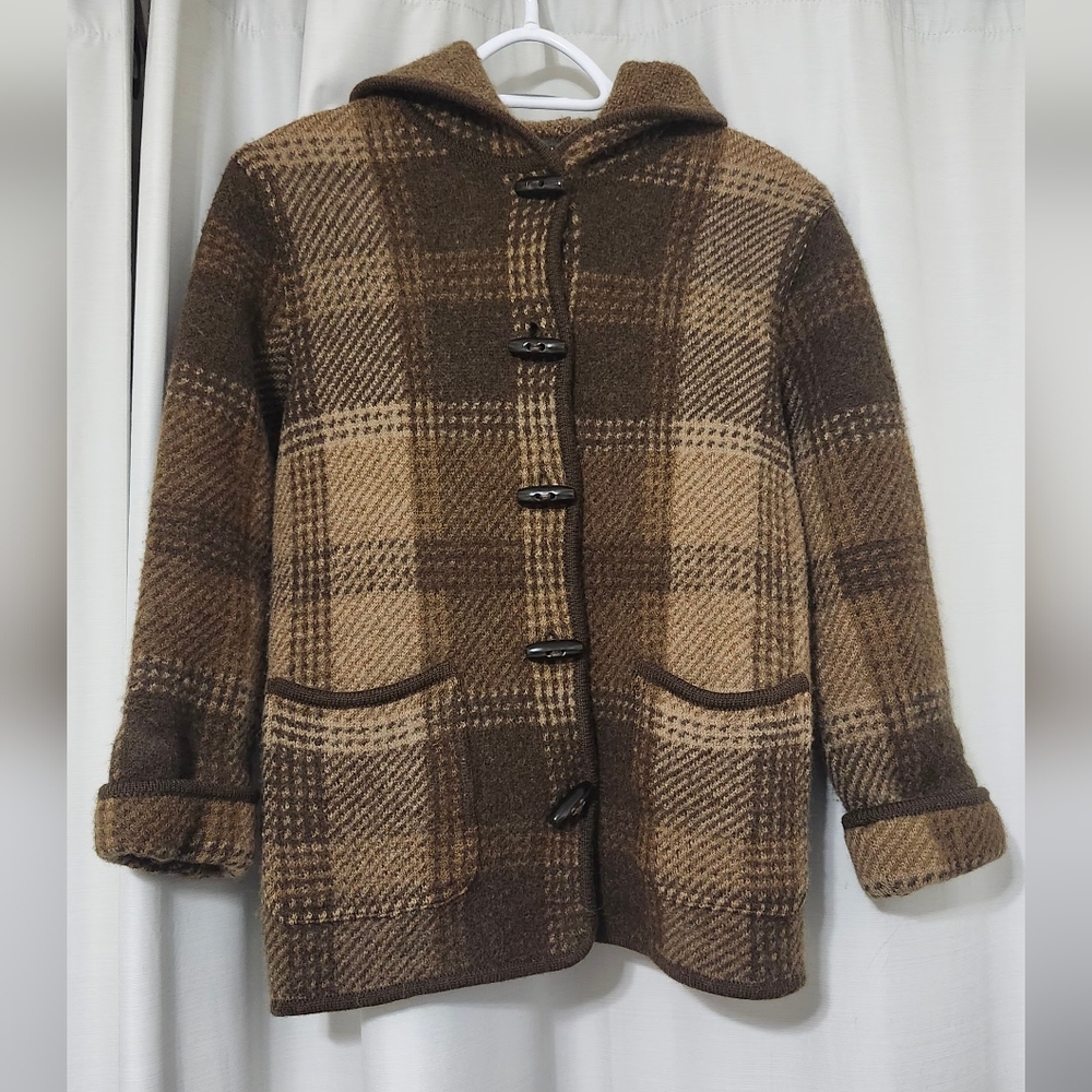 Ralph Lauren Brown Plaid Wool Sweater Coat 100% Wool
